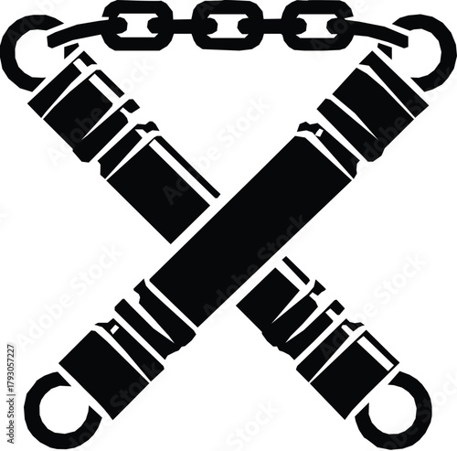 martial arts weapon nunchaku Silhouette vector art.
