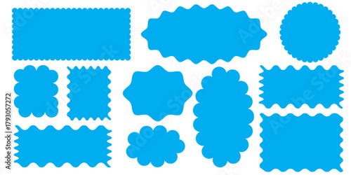 Rectangle shape frame with zigzag edge. Set of Zigzag and colorful Shapes. Cloudy wave curve edge frame vector set colorful wavy edge frames. Set of colorful round and oval, rectangular and square.Eps