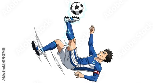 Dynamic Soccer Player Executing Bicycle Kick Illustration.