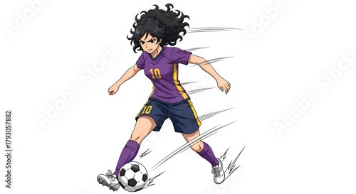 Female Soccer Player Dribbling Ball Illustration.
