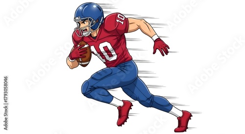 Football Player Running with Ball Cartoon Illustration.