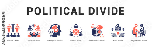 Political Divide Modern and clean web banner illustration featuring thematic icons for visual communication