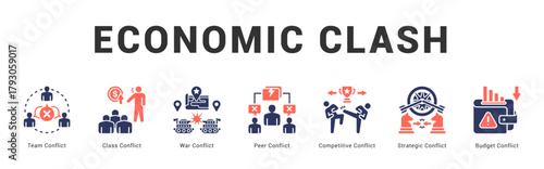 Economic Clash Modern and clean web banner illustration featuring thematic icons for visual communication