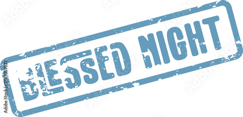 Authentic blue rubber stamp impression showing the comforting words Blessed Night within a framed rectangle