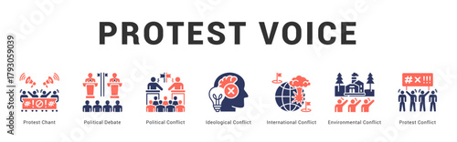 Protest Voice Modern and clean web banner illustration featuring thematic icons for visual communication
