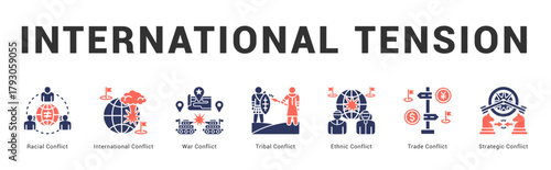 International Tension Modern and clean web banner illustration featuring thematic icons for visual communication