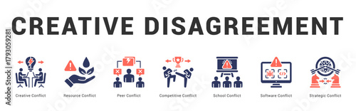 Creative Disagreement Modern and clean web banner illustration featuring thematic icons for visual communication