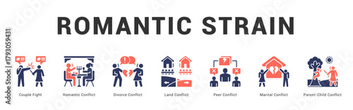 Romantic Strain Modern and clean web banner illustration featuring thematic icons for visual communication