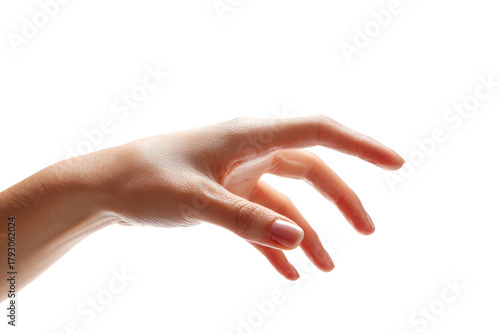A female hand reaching outward