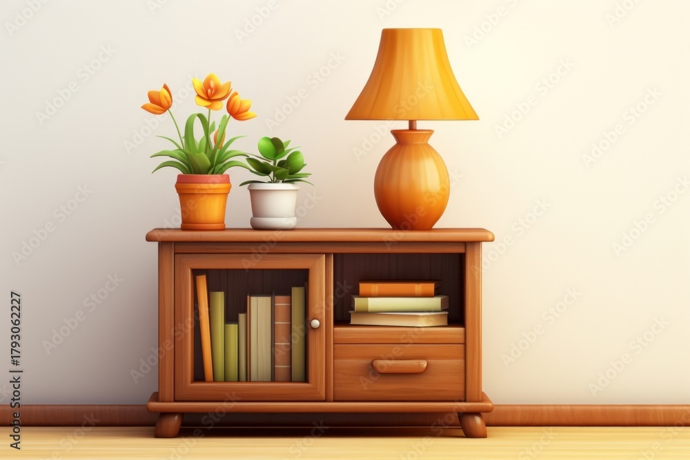 Fototapeta premium Table wood cabinet lamp furniture.