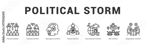 Political Storm Modern and clean web banner illustration featuring thematic icons for visual communication