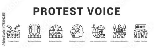Protest Voice Modern and clean web banner illustration featuring thematic icons for visual communication