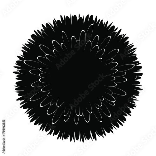 Black Silhouette of a Spiky Abstract Round Shape with White Outlines vector illustration