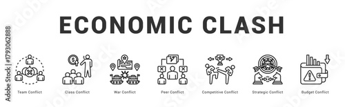 Economic Clash Modern and clean web banner illustration featuring thematic icons for visual communication