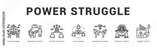 Power Struggle Modern and clean web banner illustration featuring thematic icons for visual communication