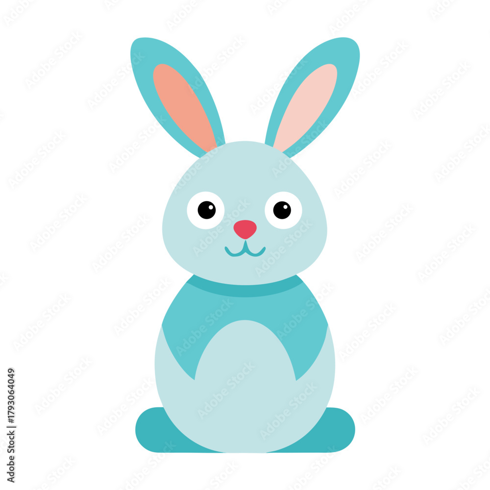 Obraz premium Cute cartoon blue bunny rabbit with pink inner ears and red nose