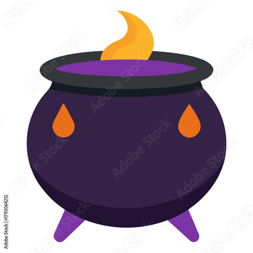 Halloween witch cauldron with bubbling potion and flames