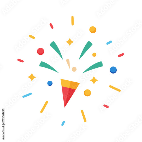Exploding party popper with confetti and stars