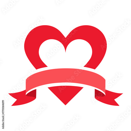 Red heart shape with a ribbon banner for love and celebration