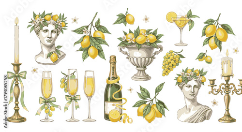 A still life of elegance and refreshing beverage, featuring an arrangement of drinks, and elements to compose a refined scene.