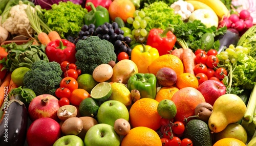 Vibrant Produce Composition A Colorful Abundance of Fruits and Vegetables, healthy eating, diet healthy food, nutrition