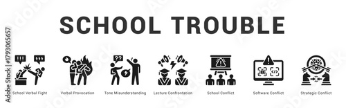 School Trouble Modern and clean web banner illustration featuring thematic icons for visual communication