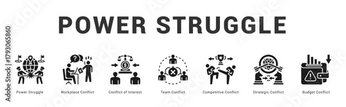 Power Struggle Modern and clean web banner illustration featuring thematic icons for visual communication