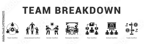 Team Breakdown Modern and clean web banner illustration featuring thematic icons for visual communication
