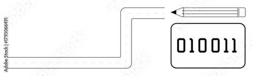 Pencil sketching binary numbers with path suggestive of analog-to-digital conversion. Ideal for technology, coding, learning, innovation, creativity, digital design, data representation. Simple flat