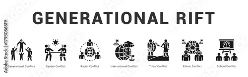 Generational Rift Modern and clean web banner illustration featuring thematic icons for visual communication