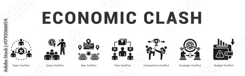 Economic Clash Modern and clean web banner illustration featuring thematic icons for visual communication
