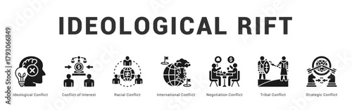Ideological Rift Modern and clean web banner illustration featuring thematic icons for visual communication