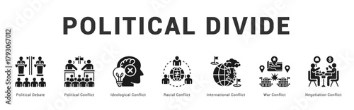 Political Divide Modern and clean web banner illustration featuring thematic icons for visual communication