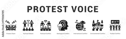 Protest Voice Modern and clean web banner illustration featuring thematic icons for visual communication