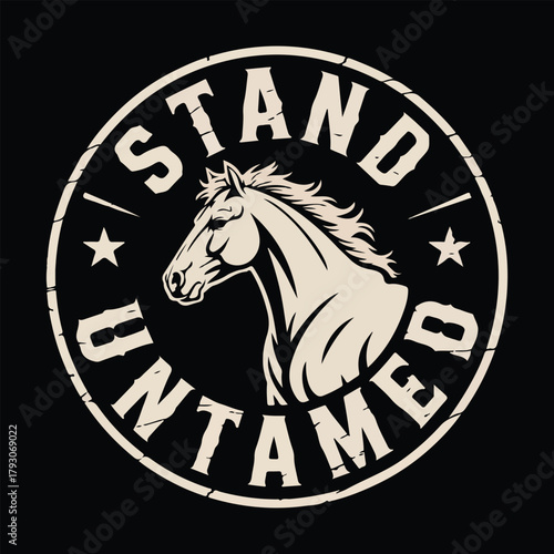 Vintage style horse emblem Stand Untamed Keywords: horse, stallion, wild, untamed, stand, emblem