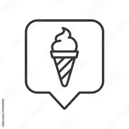 Minimalist ice cream icon in a square location marker, black outline vector for snack shops, dessert menus, and fast food branding.