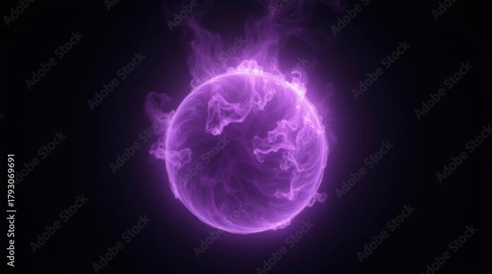 Fototapeta premium Glowing purple orb with ethereal wisps of smoke against a dark background