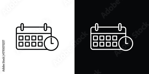 Calendar clock icon outline and linear vector. outline icon and illustration