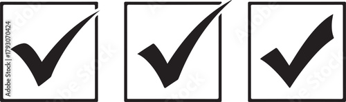 Black check marks in square boxes checklist tick