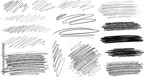 Pencil Scribbles and Shading Textures with White Background Sketchy Doodle Elements