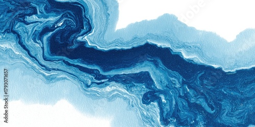 Abstract, blue-toned fluid swirls against white, resembling marble or water flow
