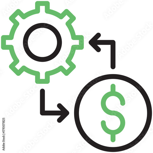 Process and Profit: An illustrated conceptual representation of the economic cycle, featuring a gear turning a dollar sign, with arrows to describe financial process.