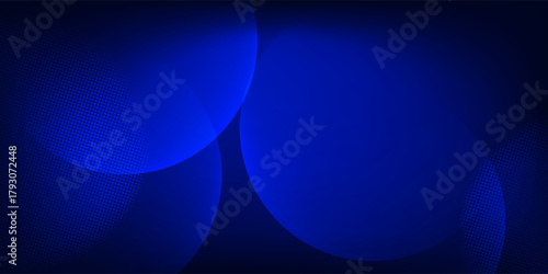 Dark Blue Abstract Background with Circles and Halftone Gradient Design. Suit for banner, web, brochure, pamflet and presentation