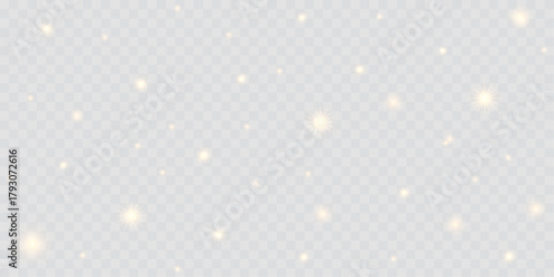 Golden glowing dust with gentle bokeh lights and shimmering confetti on a transparent background. Radiant yellow glow adds a magical, festive feel—perfect for Christmas, New Year, and holiday designs.