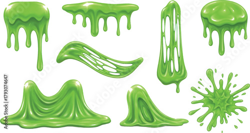 Collection of green slime blobs and splatters