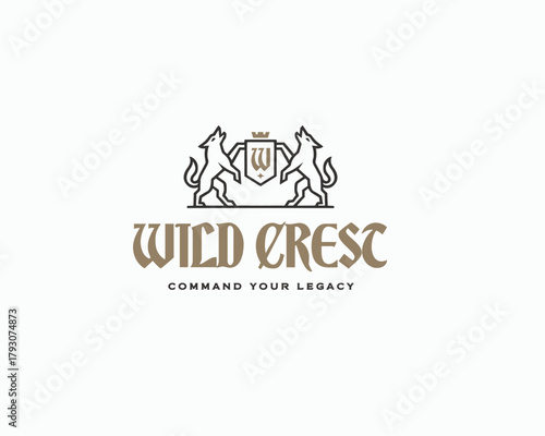 Royal Crest Heraldic wild wolf Logo Template 