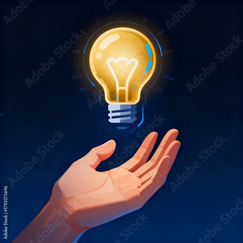 Hand Holding a Bright Light Bulb