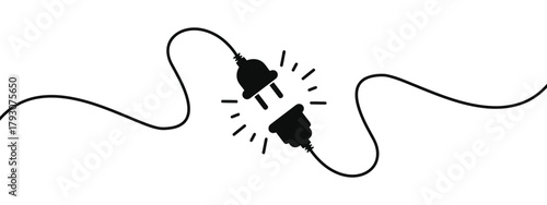 electricity, power, plug, socket, disconnected, connection, unplugged, energy, wire, cable, black, white, sparks, broken, circuit, failure, outage, danger, hazard, concept, illustration, graphic, icon