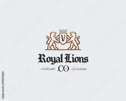 Royal Crest Heraldic Lions Logo Template 