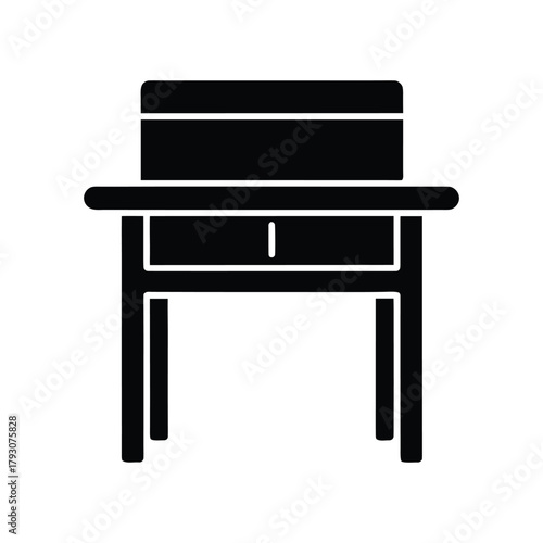 Vector illustration of a classic wooden piano silhouette with a matching isolated stool for home interior design